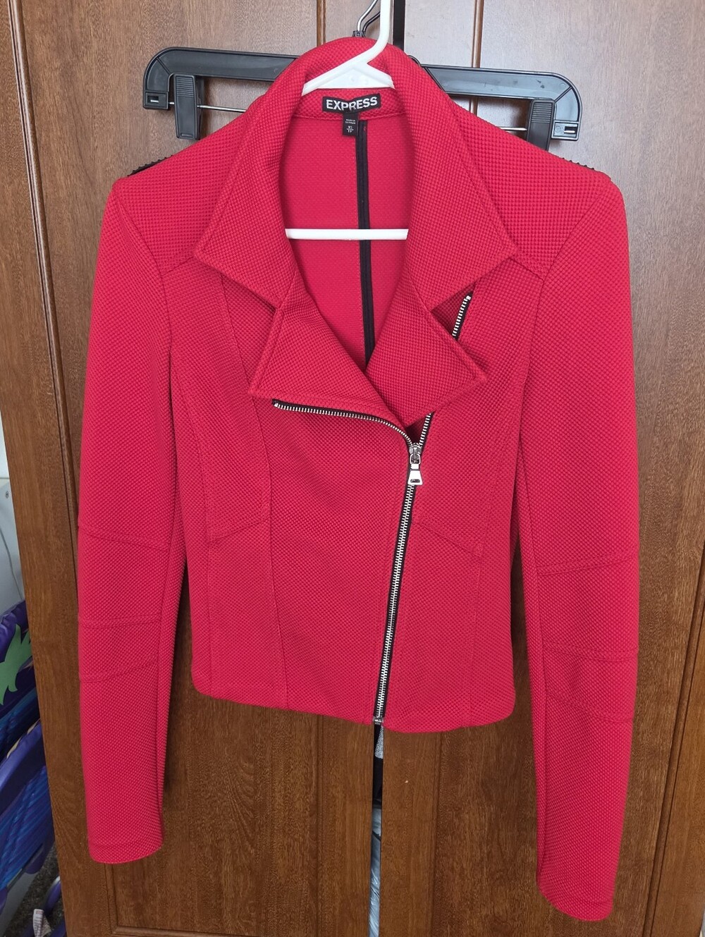 Express Women's Red Knit Moto Jacket